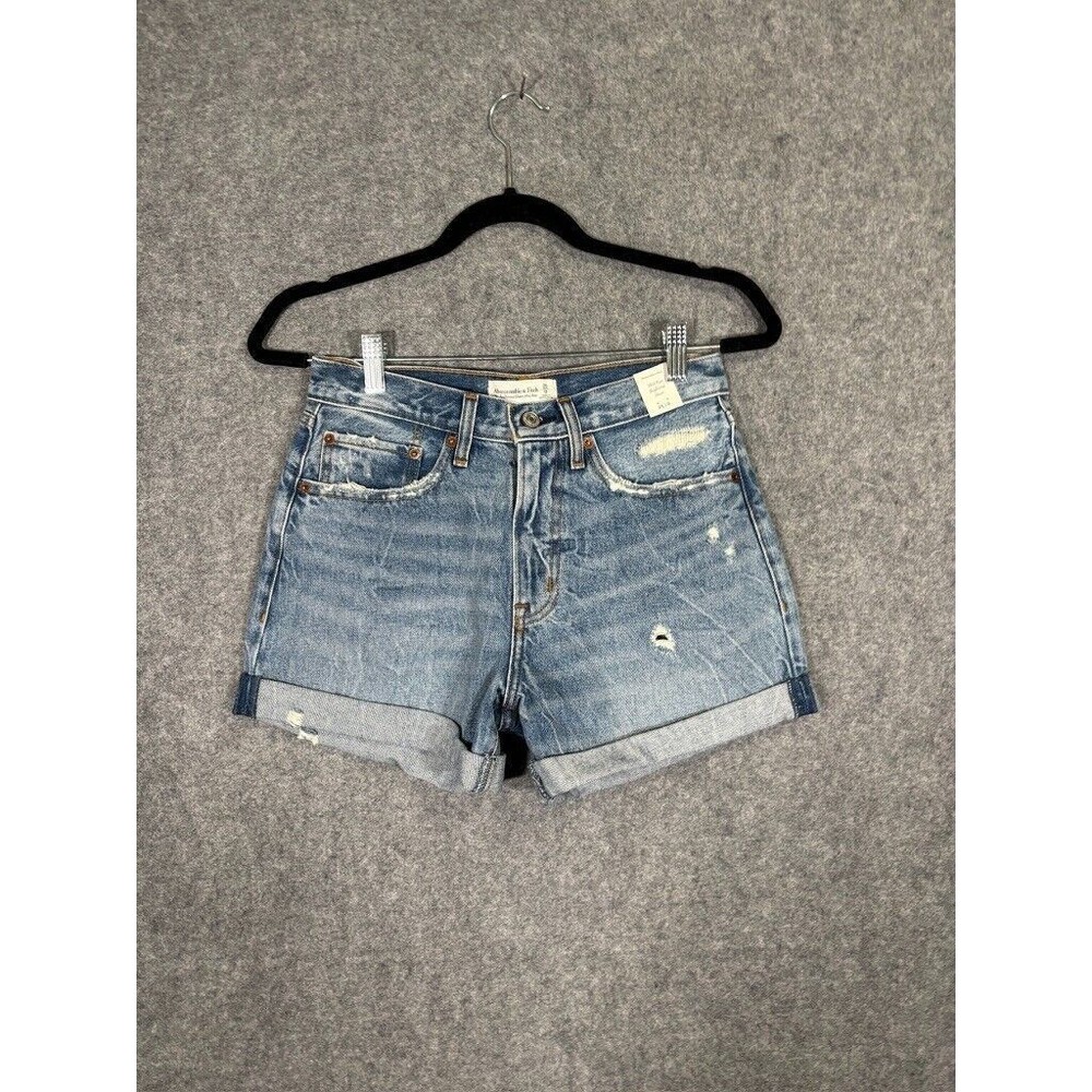 Abercrombie Fitch Short Women 25 Blue Distressed Mid Rise Boyfriend Denim NWT